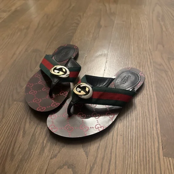 Gucci | Shoes | Gucci Black And Red Logo Sandals | Poshmark display picture 2